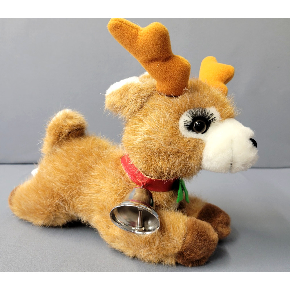 Vintage Russ Berrie Reindeer Shimmer Plush Toy Brown White Furry Christmas #835